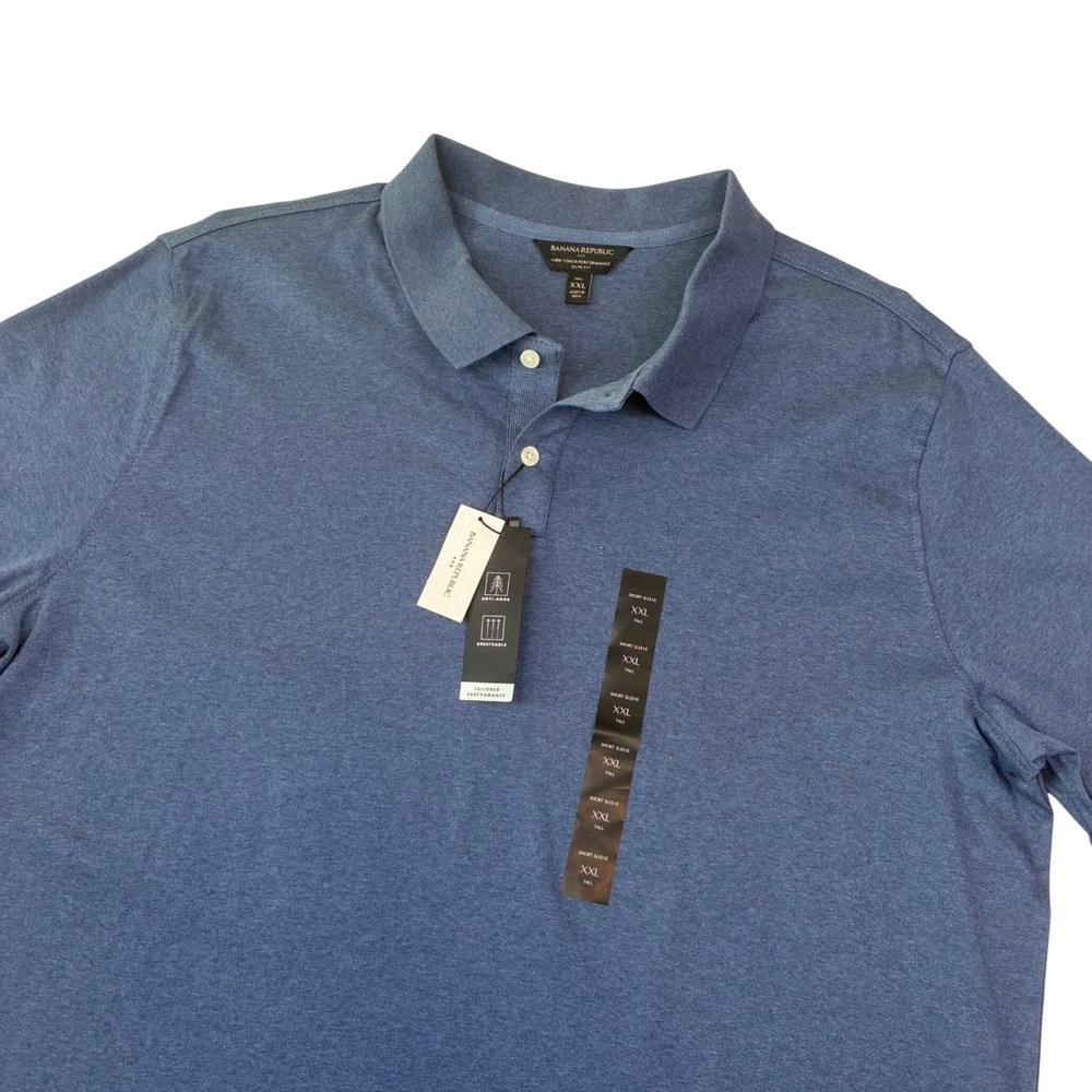 Banana Republic Polo Shirt Men XXL Tall Blue‎ Luxe Touch Slim Fit NEW